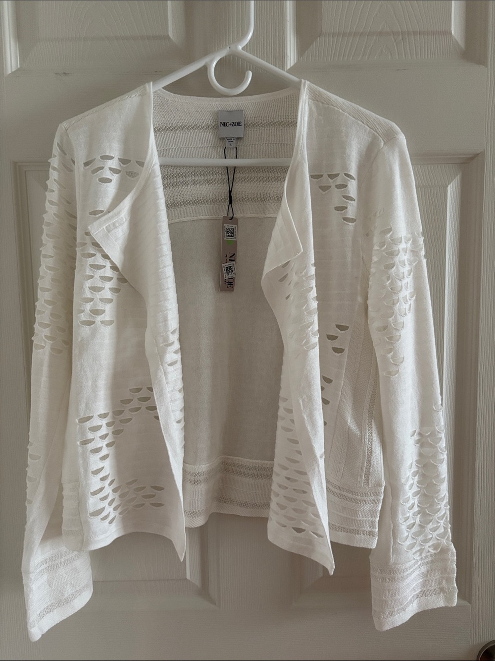NIC+ZOE White Open Drape Pointelle Cardigan